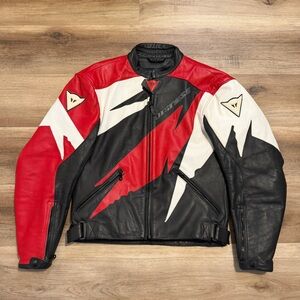 Vintage Dainese Leather Motorcycle Jacket Red Black White Size 48 Medium